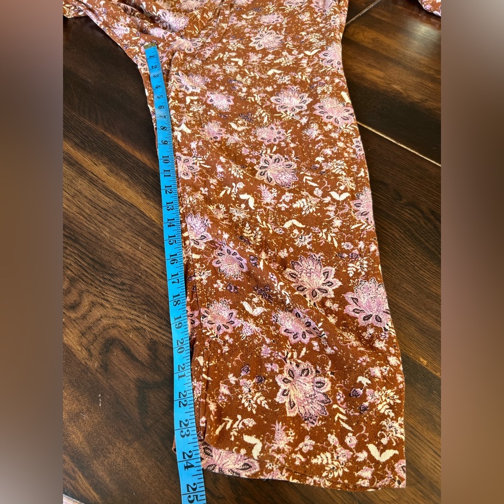 Free People Lux Floral Jumpsuit Women’s S Ruffle Drawstring Brown Pink Crop Leg - Picture 13 of 16